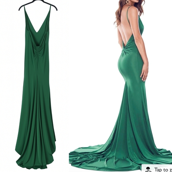 Alamour The Label Alyona Jersey Stretch Maxi Formal Gown Emerald Green Small - Picture 3 of 11